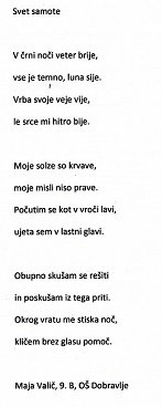 Maja Valič, 9.r., Svet samote